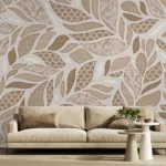 Retro vintage leaf wallpaper with damask botanical patterns in neutral shades, a New York homes favorite.