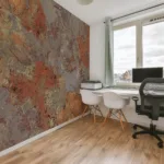 Vintage Peel Stick Wallpaper Metal Rust Look Removable Decal Modern Rustic Chicago Homes Vintage peel and stick wallpaper with metal rust design, a removable decal for Chicago homes seeking modern rustic interior decoration style.