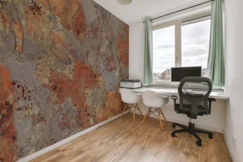 Vintage Peel Stick Wallpaper Metal Rust Look Removable Decal Modern Rustic Chicago Homes Vintage peel and stick wallpaper with metal rust design, a removable decal for Chicago homes seeking modern rustic interior decoration style.