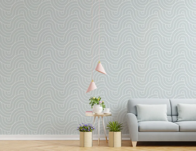 Vinyl wallpaper with a modern wavy design in light tones, part of the Phoenix room collection for fresh, elegant, and easy wall styling.