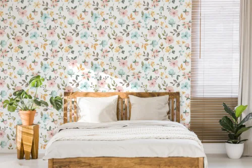 Aesthetic Pink Blue Flower Wallpaper Rustic Decor Toronto Homes Collection Soft and Watercolor Flowers Design Self- Adhesive Wallpaper best for the Bedrooms and Living Space.