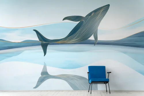 Blue Whale Ocean Wallpaper Mural For Living Room New York Homes Special Stunning Blue Whale Ocean Mural Wallpaper for Living Rooms in New York Homes, perfect marine art peel and stick wall covering.