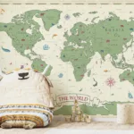 The Boho Style World Map Nursery Wall Decor Animal Poster brings a charming Colorado-inspired design for cozy living spaces.