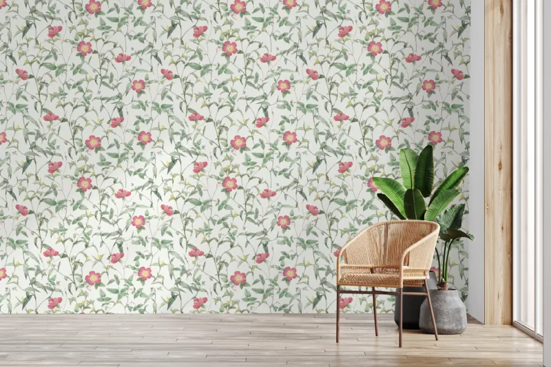 Cottagecore Style Wallpaper With Pink Floral Watercolor Pattern Removable Peel And Stick Wall Art For Garden Style Rooms In Miami Coastal Inspired Homes