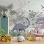 Dinosaur Wallpaper Peel And Stick Kids Nursery Jungle Theme New York Homes Dinosaur wallpaper peel and stick in jungle theme, ideal for kids’ nursery walls and toddler rooms in New York homes.