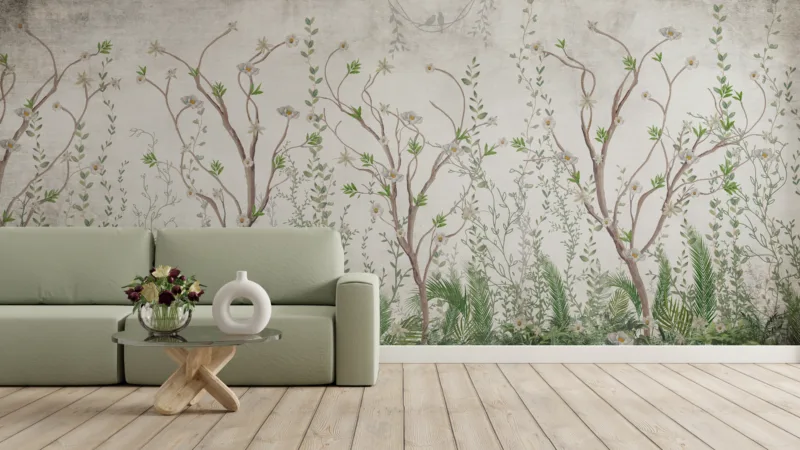 Elegant Forest Tree Wallpaper Botanical Peel and Stick Wall Mural Designed for Seattle Homes with Classic Nature Inspired Interior Style