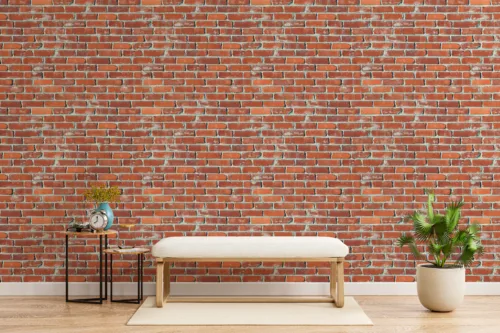 Farmhouse Industrial Brick Wallpaper Rustic Red Peel Stick Decal London Accent Style Rustic red farmhouse industrial brick wallpaper peel and stick wall decal, perfect for London accent walls and modern home interiors.