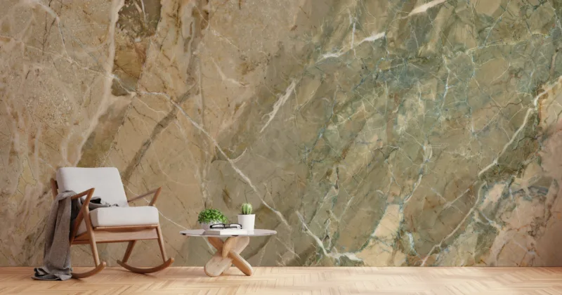 Luxury green marble vinyl wall mural, removable peel and stick wallpaper for elegant wall art, crafted.