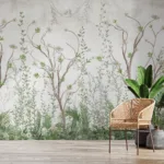 Handpainted Chinoiserie Botanical Wall Mural Green Tree Design in Peel and Stick Style Perfect for Chicago Homes and Modern Living Spaces