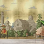 Indian heritage wallpaper mural featuring golden palace and elephant art, removable wall covering perfect for dining spaces, tailored for Illinois interiors with traditional design.