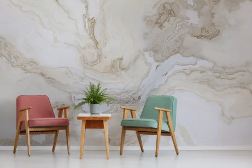 Natural Marble Style Wallpaper Neutral Stone Vein Look Atlanta Interior Finish Natural marble style wallpaper with neutral stone vein design, a timeless Atlanta interior finish for living rooms, offices, and hallways.