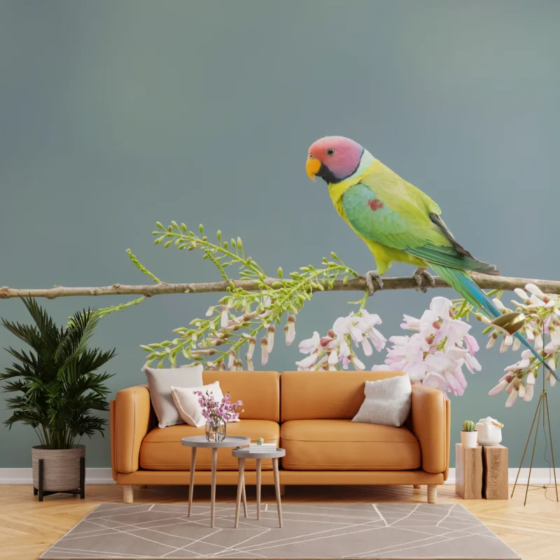 Parrot Bird Floral Jungle Nature Inspired Wallpaper Mural With Vibrant Green Style For Interior Walls In Dallas Homes