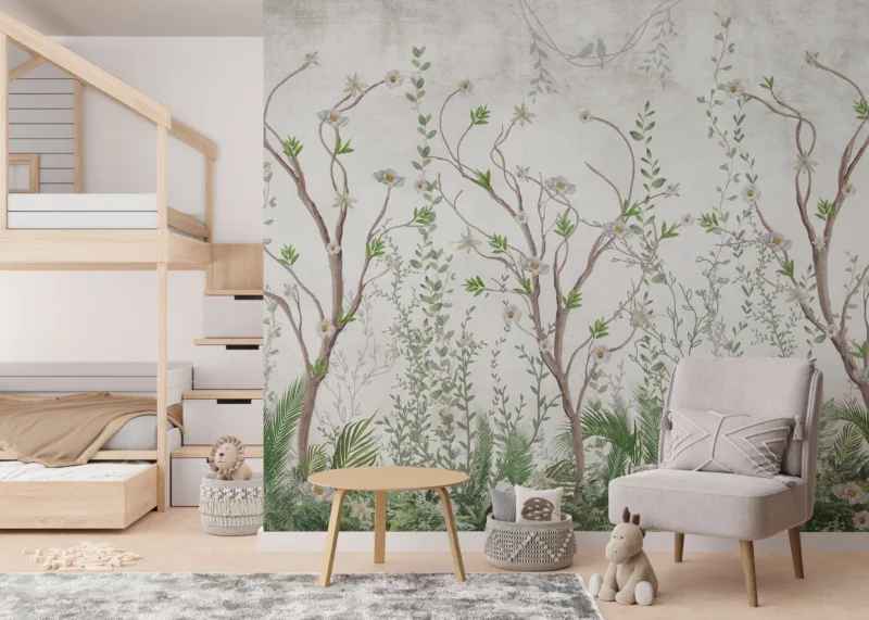 Vintage Forest Wallpaper Mural With Birds Nature Inspired Peel and Stick Wall Covering Perfect for Texas Homes and Classic US Wall Art