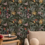 Removable Wallpaper Tropical Leaf Parrot Design Botanical Mural Floral Orlando Decor Vibe Tropical Leaf Parrot Removable Wallpaper in Botanical Floral Design, Peel and Stick Wall Mural for Kitchen Walls, Orlando Inspired Style