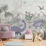 Safari Dinosaur Wall Decal Removable Peel Stick Vinyl For Boys Room Miami Safari dinosaur wall decal in peel and stick vinyl, removable mural design for boys’ bedroom and nursery spaces.