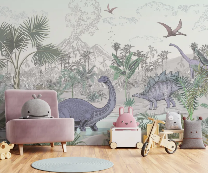 Safari Dinosaur Wall Decal Removable Peel Stick Vinyl For Boys Room Miami Safari dinosaur wall decal in peel and stick vinyl, removable mural design for boys’ bedroom and nursery spaces.