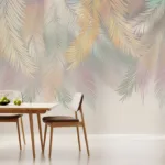 Soft palm leaf wallpaper peel and stick design, boho foliage tones for bedroom spaces, trending removable mural for New York homes special look.