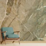 Luxury stone texture wallpaper mural, removable peel and stick wall covering for modern living room interiors, styled for Chicago loft design.