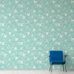 Elegant aqua vintage floral peel and stick wallpaper mural, inspired by timeless Decor trends, perfect for stylish homes in Seattle and nearby Tacoma, USA.