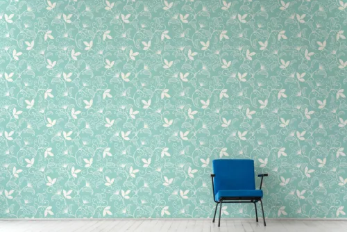Aqua Vintage Wallpaper Floral Mural Stick Peel Easy Setup Seattle Living Flair Elegant aqua vintage floral peel and stick wallpaper mural, inspired by timeless Decor trends, perfect for stylish homes in Seattle and nearby Tacoma, USA.