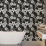 Elegant black and white botanical wallpaper, perfect peel and stick wall art for modern Austin homes, ideal for refreshing Texas interiors and cozy spaces.