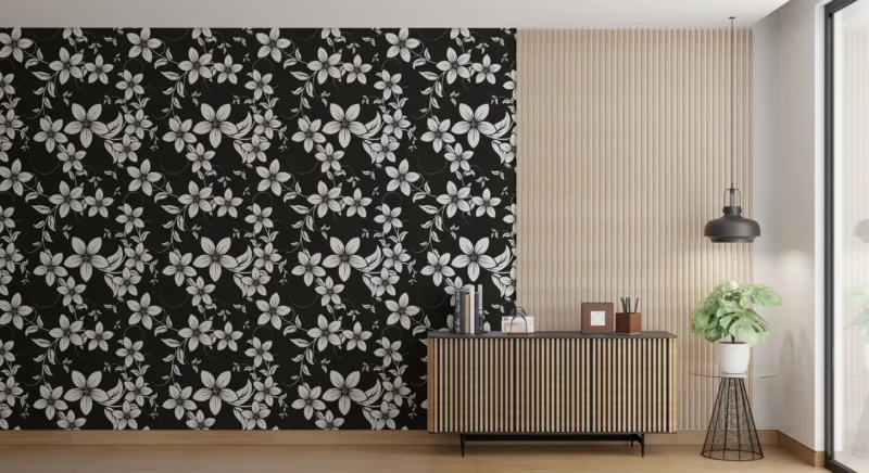 Vintage black and white floral peel and stick wallpaper for stylish apartments, adding botanical charm to modern bedrooms and living room Decor.