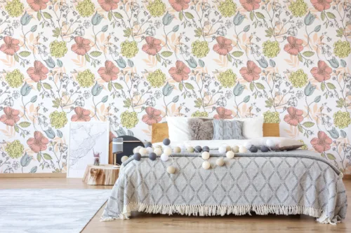 Blush Floral Wallpaper Peel And Stick Cottage Bedroom Nursery Decor Miami Haven Elegant blush floral peel and stick wallpaper perfect for cottage bedroom or nursery decor in Miami, USA homes and cozy beach apartments.