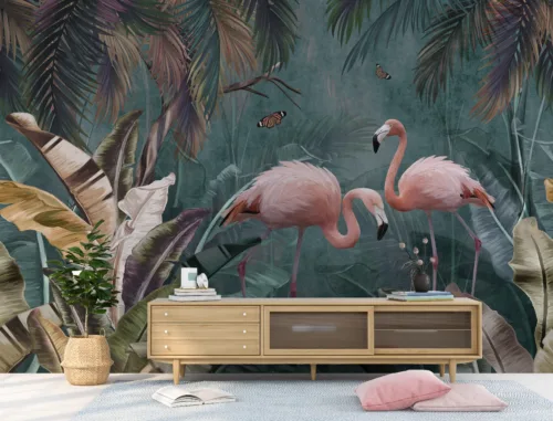 Bohemian Wall Mural Pink Flamingo Tropical Leaf Wallpaper Peel Stick Orlando Decor Bohemian Pink Flamingo Tropical Leaf Peel and Stick Wallpaper for Vibrant Home Walls, Perfect for Bedrooms and Living Room Wall.