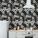 Cottagecore-inspired peel and stick black and white floral wallpaper for Dallas homes, enhancing vintage charm and cozy wall Decor with timeless appeal.