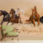 Elegant desert horses wallpaper mural in brown and beige tones, removable wall art for office Wall Decoration, loved in Melbourne, Australia homes.