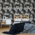 Stylish vintage floral wallpaper in black and white, perfect removable wall decal for Houston rentals, easy to apply and adds instant artistic sophistication.
