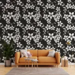 Refreshing plumeria floral peel and stick wallpaper in black and white, ideal for bright Orlando interiors and quick decorative wall updates for renters.