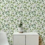 Elegant greenery peel and stick wallpaper designed for Chicago living rooms, bringing calming natural charm and botanical wall art to modern American homes.