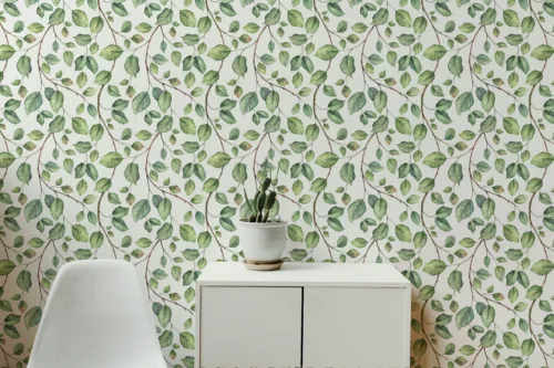 Greenery Peel Stick Wallpaper Nature Lovers Decor Living Room Chicago Home Style Elegant greenery peel and stick wallpaper designed for Chicago living rooms, bringing calming natural charm and botanical wall art to modern American homes.