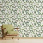 Contemporary green leaves botanical wallpaper loved by Dallas renters, perfect for eco-inspired wall art Decor in apartments, studios, or living rooms.