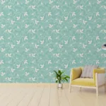 Soft teal nature-inspired floral peel and stick wallpaper, ideal for cozy interiors in Nashville and charming homes .