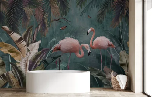 Nursery Wallpaper Flamingo Bird Wall Decor Peel Stick Jungle Theme LA Vibe Peel and Stick Flamingo Bird Wallpaper for Nursery or Kids Room, Stylish Jungle Theme Wall Art Loved in Modern Interior Walls Makeover.