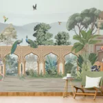 Elegant peacock palace wallpaper with Indian floral garden animals, bringing timeless boho charm to UAE bedrooms and artistic modern interiors.