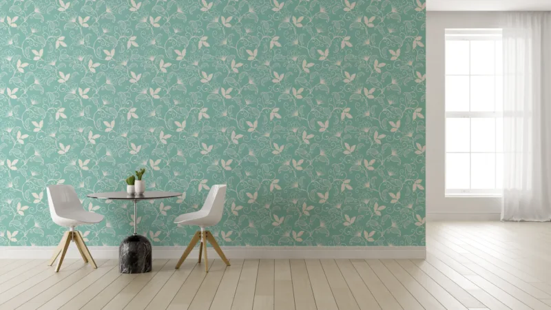Removable soft aqua vintage floral wallpaper mural with botanical charm, a Texas-style Decor favorite for elegant interiors.