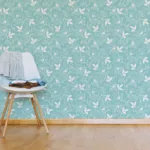 Charming soft aqua removable floral vintage mural, perfect for bedroom walls in Atlanta and homes across Birmingham, Alabama for a southern-style refresh.