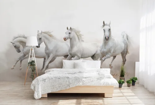 White Horse Wallpaper Removable Mural Ranch Style Decor Animal Print Wyoming Cabin Touch Luxurious White Horse Ranch Style Perfect for Bedroom for Positive Vibes this Removable Wallpaper for Walls.