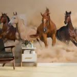 Wild running horse wall mural with western desert ranch charm, self-adhesive wallpaper design, a stylish feature in apartments.