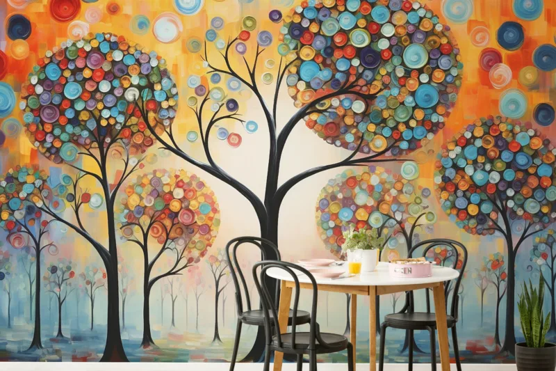 Colorful abstract nature tree wall art for modern homes, inspired by vibrant artistic decor scene.