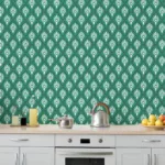 Elegant green and white art deco floral wallpaper for dining room décor, styled for modern homes in Scottsdale for a fresh interior look.