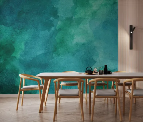 Elegant green watercolor art wallpaper for modern apartments, adding trendy luxury to home interiors and stylish wall Decor inspiration.