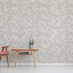 Elegant baroque neutral peel and stick wallpaper with scroll details perfect for modern Houston homes seeking a soft upscale removable wall décor upgrade.