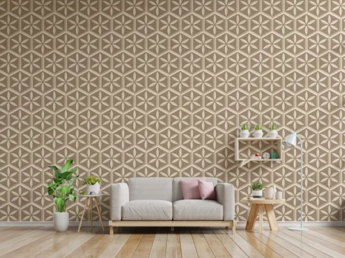 Elegant beige geometric wallpaper for stylish living rooms, creating a modern accent wall with premium removable decor appeal.