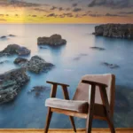 Blue seascape sunset canvas print featuring a soothing gradient perfect for bedroom wall décor, inspired by peaceful shoreline living near Gold Coast, Australia.