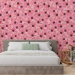 Elegant blush pink daisy wall mural adds botanical beauty to Modern living room spaces.