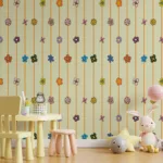 This boho flowers wallpaper adds a charming vintage touch to kids’ bedrooms or nursery walls, blending soft pastel tones with a hand-painted floral pattern.